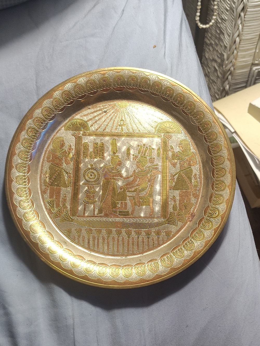 Gold Egyptian Motif Decorative Wall Plate - Classic Metallic Accent